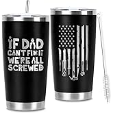Funny Gifts for Dad, If Dad Can't Fix It Tumbler for Father, Husband, Men from Daughter, Son, Wife, 20OZ Stainless Steel Black Travel Tumbler Cup for Father's Day Birthday Christmas Gifts Ideas