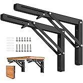 AUTOHJ Folding Shelf Brackets - 16 Inch 2 Pcs Heavy Duty Stainless Steel Collapsible Triangle Shelf Bracket, DIY Wall Mounted