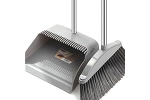 Broom and Dustpan Set for Home Indoor & Outdoor Sweeping Standing Dustpan and Broom Set Long Handle Broom with Dustpan Broom 