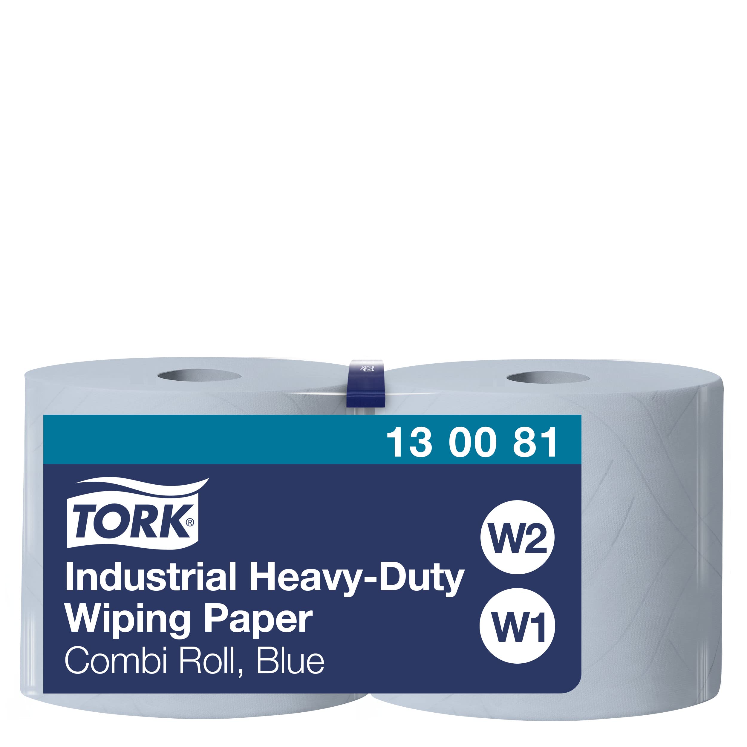 Tork 130081 Industrial Heavy-Duty Wiping Paper / 3 Ply Absorbent QuickDry Paper Roll Suitable for Tork W1 & W2 Systems / Blue / 2 x 119m / Ø 26.2cm