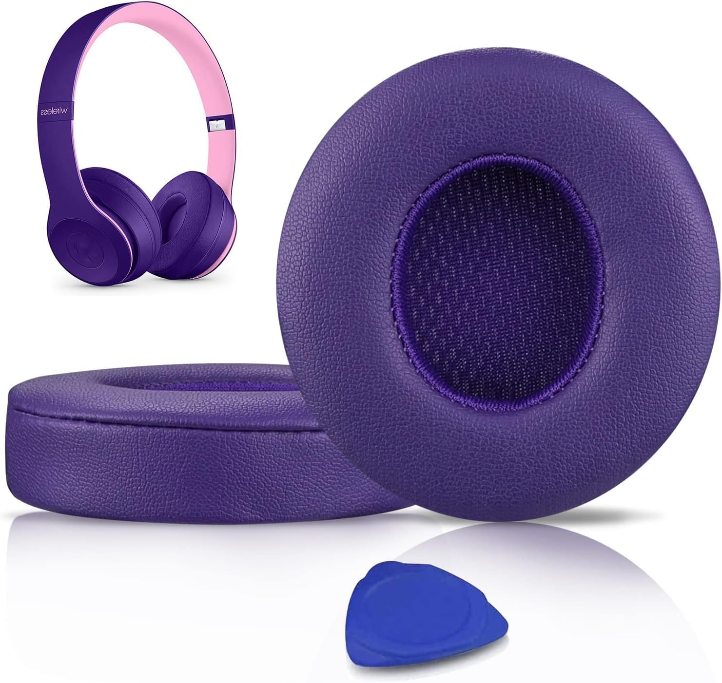 SoloWIT Earpads Cushions Replacement for Beats Solo 2 & Solo 3 Wireless On-Ear Headphones, Ear Pads with Soft Protein Leather, Added Thickness - (Pop Purple) — image 1