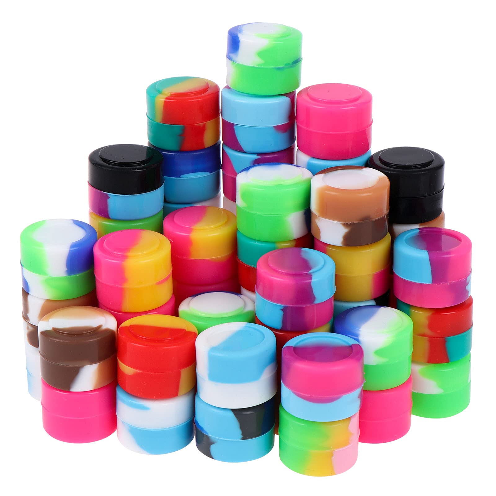 Haishell 65 PCS Silicone Wax Containers 2ml Non-Stick Small Wax Oil Silicone Jars Round Concentrate Box Multi Use Storage Jars Random Color
