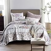 camandy Cotton Bedspread Quilt Bedding Sets 3 Pieces Reversible Coverlet Sets Comforters Vintage Floral Patchwork White Bedspread, Queen Size