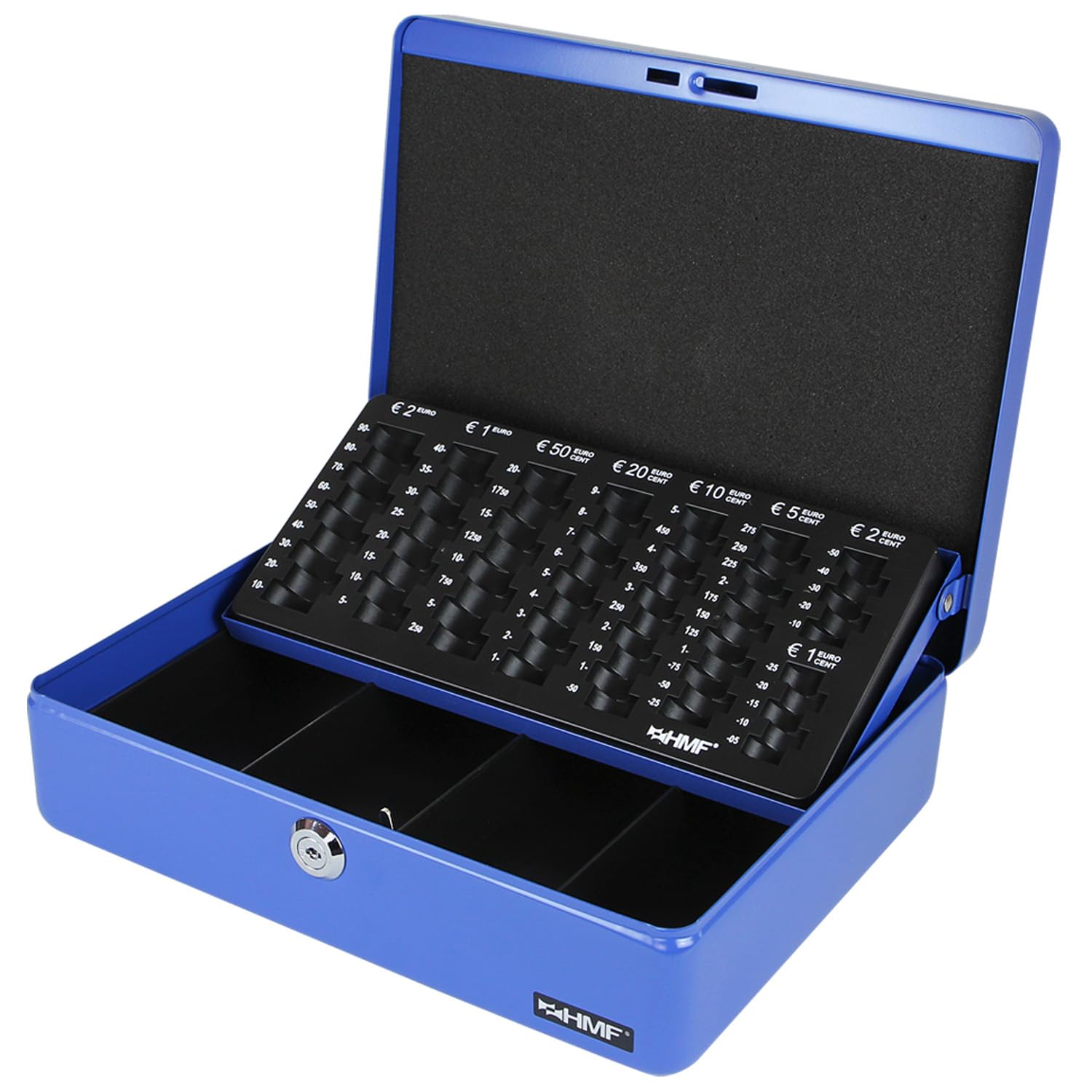 HMF 10015-05 Cash Box with Euro Coin Tray 30 x 24 x 9 cm, Blue