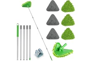 RONSUNG Wall Cleaner Triangle Mop with 82'' Long Handle - Wall Scrubber, Cleaning Washer Tool with 6 Pads for Clean Walls, Ceiling, Windows, Floors, Baseboards (Green)