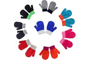 Kid's Boys Girls Winter Warm Magic Gloves -Colorful Stretchy Knit Glovers (8 Pairs)