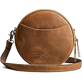 S-ZONE Leather Crossbody Bags for Women Trendy Circle Cross Body Shoulder Bag Designer Round Purses