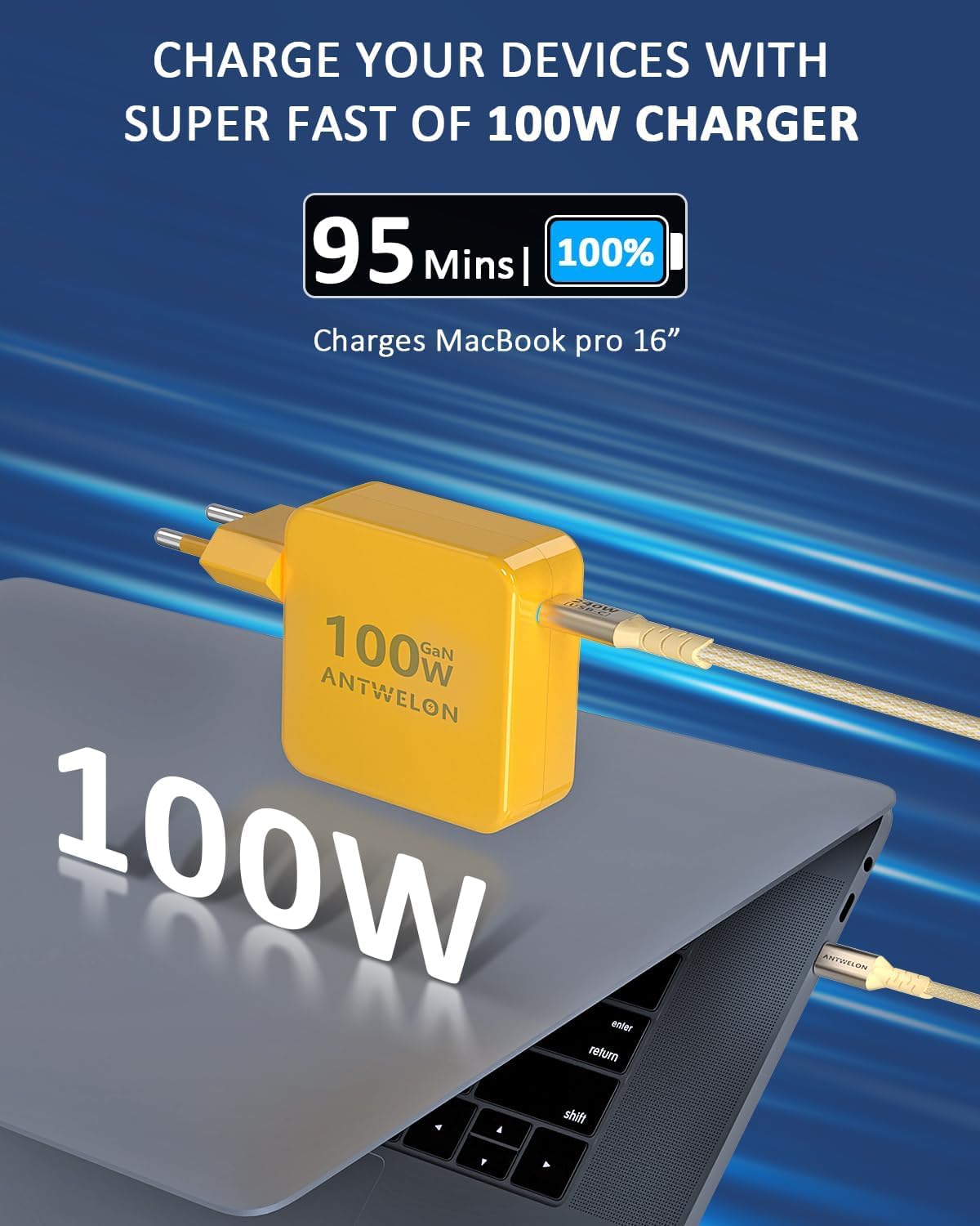 ANTWELON 100W USB C Ladegerät GAN Netzteil Typ C für MacBook Pro 16 15 14 Zoll, MacBook Air, iPad Pro, Galaxy S24 S23, Dell XPS, HP, Lenovo Thinkpad Yoga, Laptop, Tablet 2