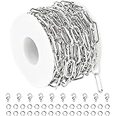 KYUNHOO Silver Jewelry Making Chain Roll Stainless Steel Paperclip Chains Bulk 5 Meters Long Craft Chain with Lobster Clasps Jump Rings for Men Women DIY Jewelry Supplies