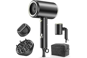 MESHEEN Hair Dryer, 150000RPM Ionic Blow Dryer - Fast Drying, Low Noise, Foldable Portable with Diffuser and Nozzle, Compact Mini for Women and Men, Home and Travel (Black)