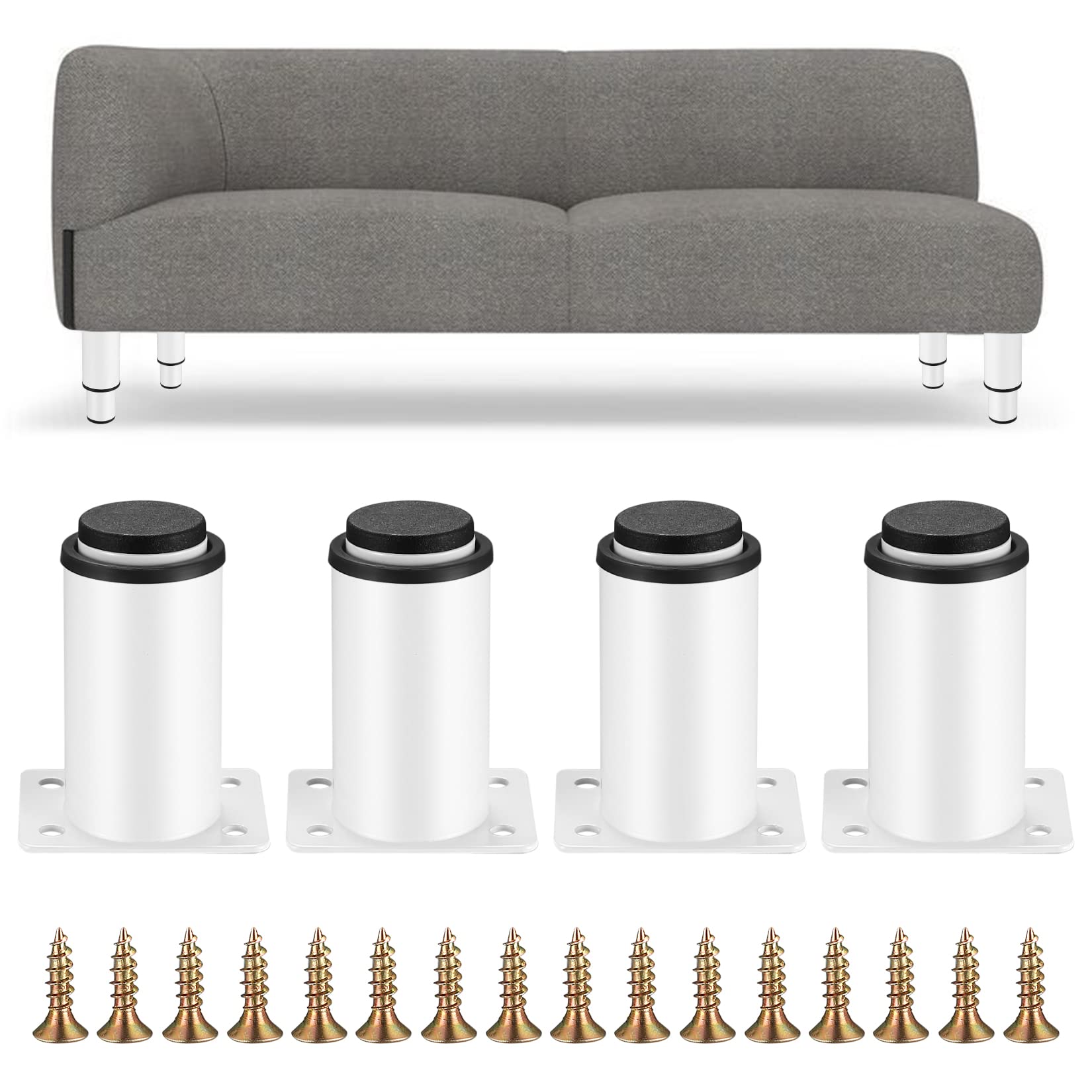YITYDaMai 4 Pcs Adjustable Furniture Legs, Metal Adjustable 0-40 mm Kitchen Sofa Table Chair Desk Cupboard Cabinets Replacement Legs Feet Support for Cabinet Furniture Office Furniture Sofa - White