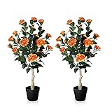 3FT Artificial Camellia Tree, 2 Pack Fake Camellia