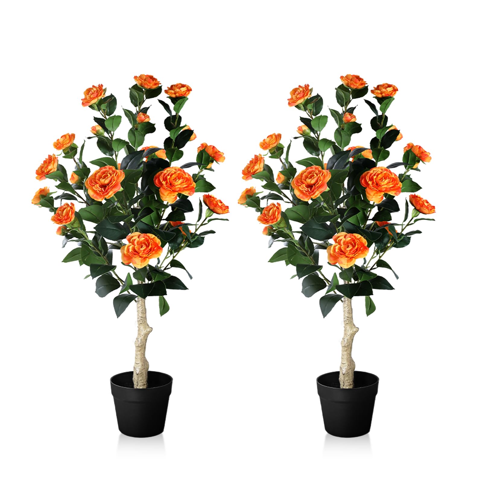 3FT Artificial Camellia Tree, 2 Pack Fake Camellia