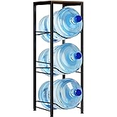 MOOACE 5 Gallon Water Jug Holder, 3 Tier Water Bottle Holder with Storage Shelf, Heavy Duty Water Dispenser Rack Stand Shelf Organizer for Kitchen Office Living, Brown