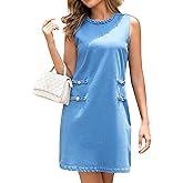 LIUSHIQI Womens Sleeveless Denim Dress Stretchy Crewneck Overall Blue Mini Dress Trendy Jean Dresses for Women 2025