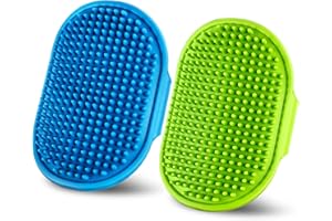 DSOE Dog Grooming Brush，Pet Shampoo Massage Bath Brush Comb with Adjustable Loop Handle for Grooming Short and Long Hair Cats and Dogs, 2pcs(Tapered brush head, Blue+Green)