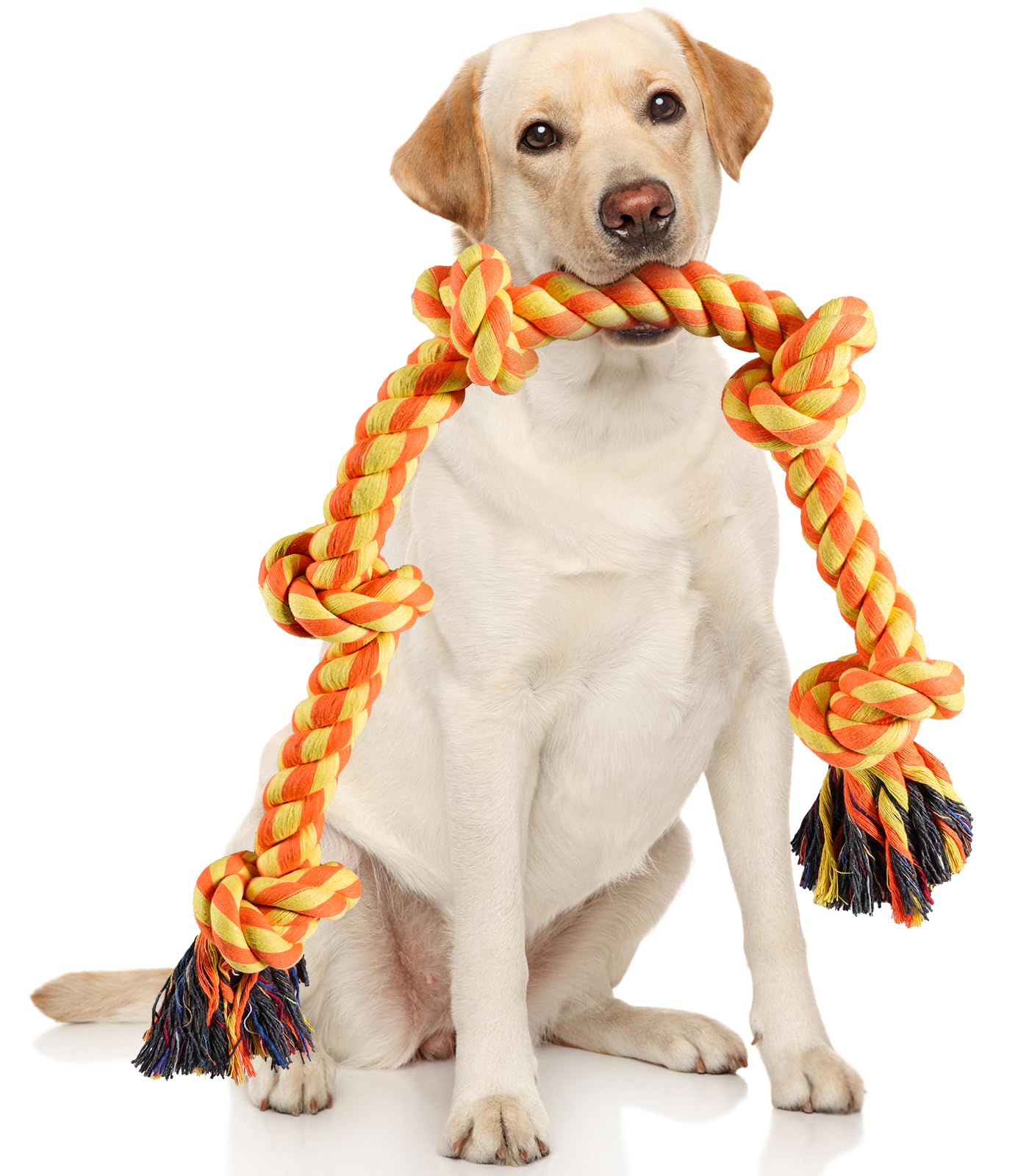 Aitmexcn Rope Toys for Large Medium Dogs, Indestructible Chew Toy, 37 Inch 5 Knots Tough Tug Toy for Teeth Cleaning, Tug of War - Orange