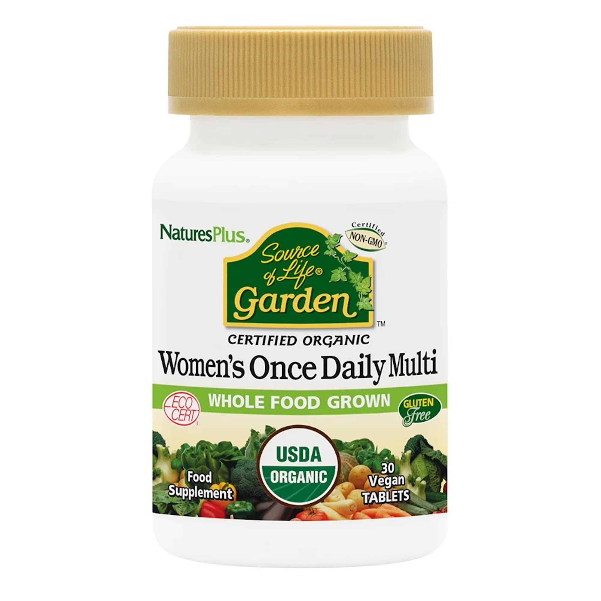 NaturesPlus Source of Life Garden Women's Daily - Organic Women Multivitamins Supplement, Energy and Immune Support - Iron, Vitamin D, Biotin, Maca and Cranberry - Vegan, Gluten Free - 30 Tablets