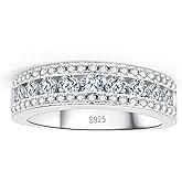 Spaidou Moissanite Womens Wedding Band D Color VVS1 925 Sterling Silver Engagement Rings Pave Round Cut Enternity Ring For Her Size 4-12