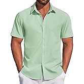 COOFANDY Men's Casual Dress Shirt Short Sleeve Button Down Shirts Summer Wedding Untucked Shirt