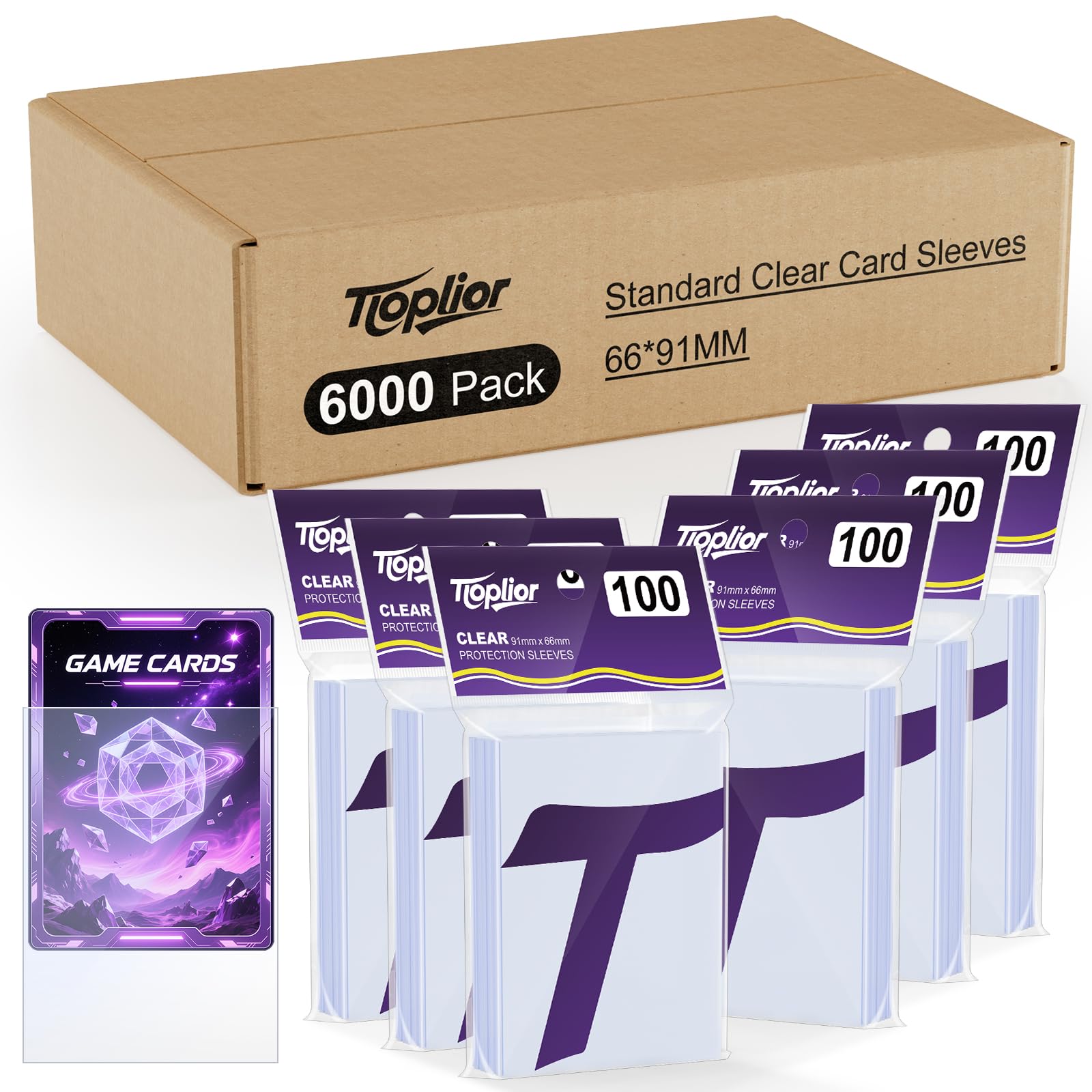 Tioplior 6000 Counts Card Sleeves,Soft Penny Sleeves for Trading Cards,Clear Plastic Card Protectors Fit for MTG,TCG,Baseball,Football,Sports,Game Cards — image 1