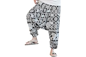 perdontoo Mens Womens Harem Pants Loose Fit Boho Yoga Hippie Aladdin Drop Crotch Trousers