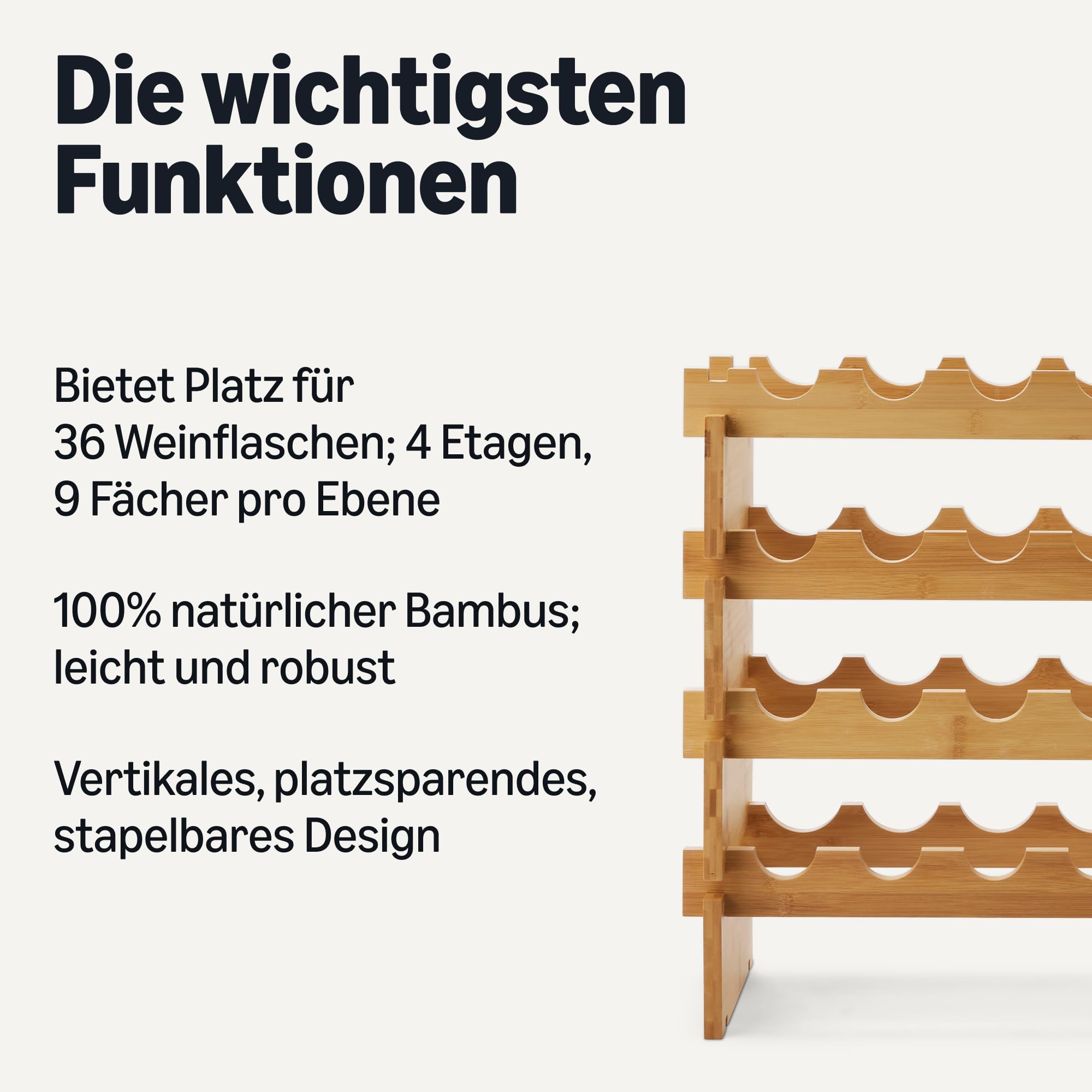 Amazon Basics – Stapelbares Weinregal aus Bambus, Kapazität für 36 Flaschen, Natürlich 2