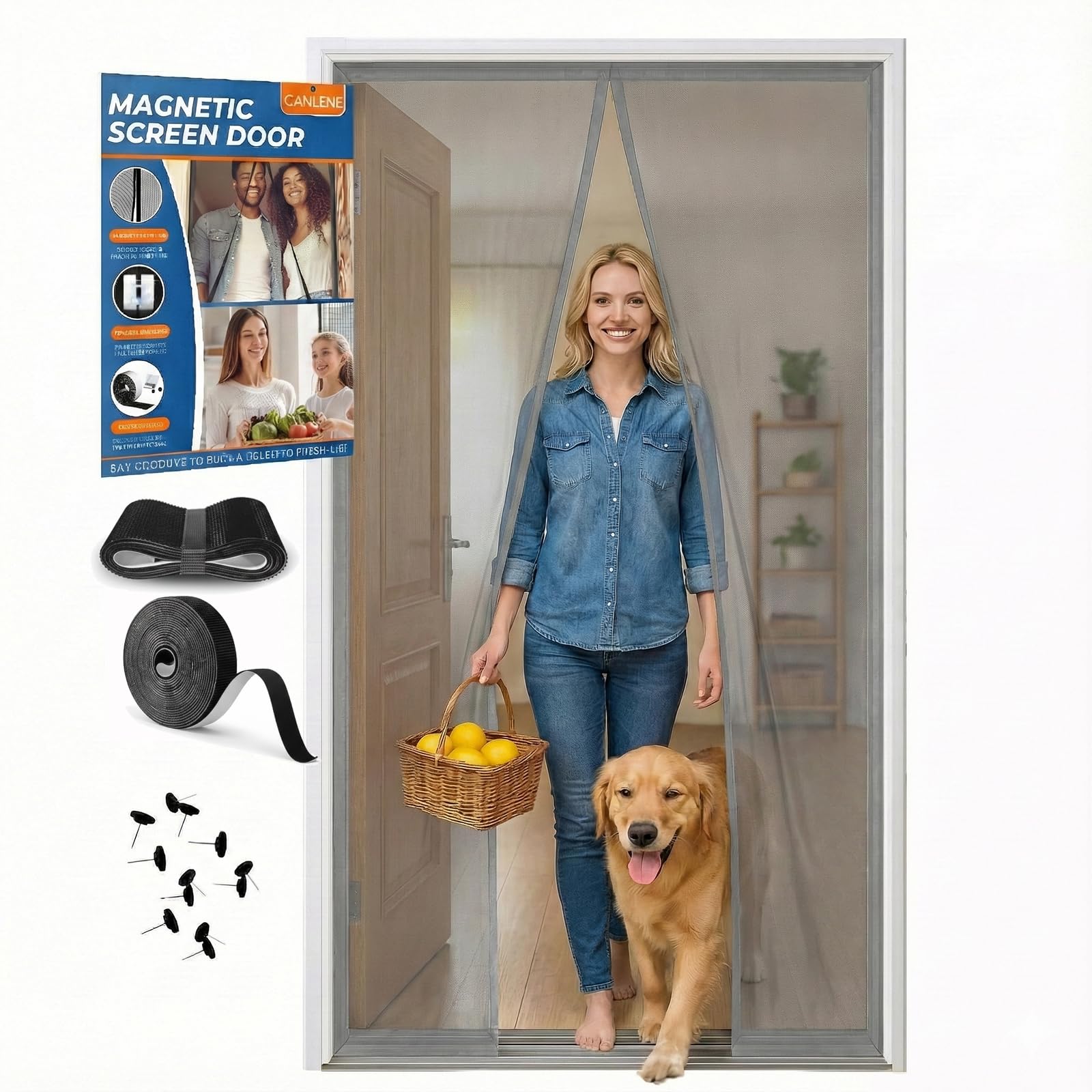 Photo 1 of CANLENE Premium Magnetic Screen Door, Heavy-Duty Reinforced Mesh, Ultra-Dense Weave, Smooth Auto-Close, Pets & Kids – Hands-Free, No-Gap Seal