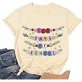 100 Days of School Shirt Women Friendship Bracelets 100 Days Teacher T-Shirt Casual Short Sleeve Tee Tops