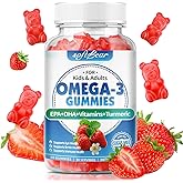 softbear Omega 3 Gummies for Women &amp; Men &amp; Kids Omega 3 Supplements 1200mg Vegan Omega 3 Fatty Acids DHA EPA with Vitamins Support Eye &amp; Brain Health, Sugar Free, Strawberry Flavor 60 Count