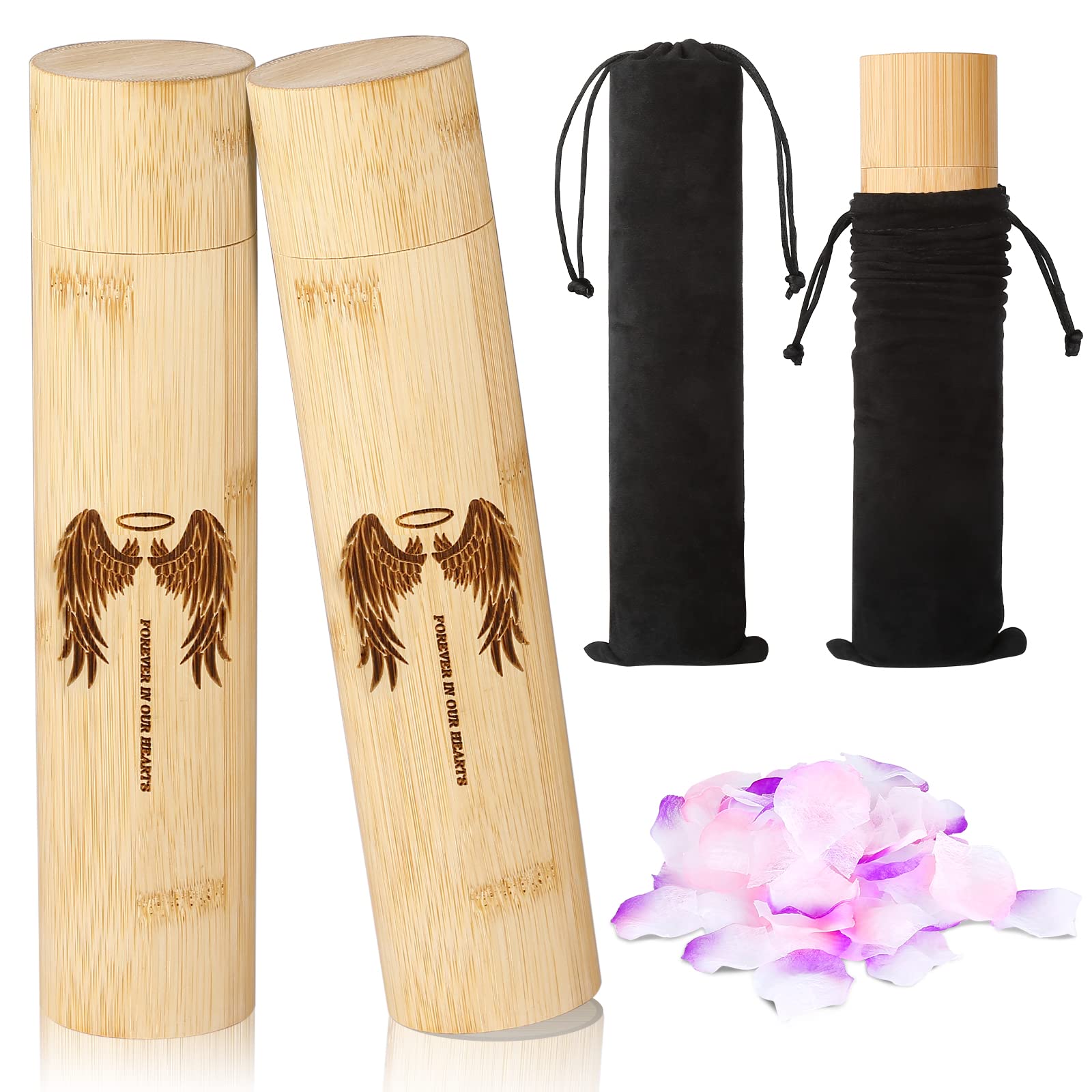 HOOMTREE Bamboo Scattering Urn for Human Ashes,Eco Friendly Biodegradable Urn for Human Ashes,9''x2'' Small Scattering Tube for Human Adult Pet Cat Dog Ashes (Set of 2,Angel Wings Pattern)