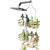 HapiRm Shower Caddy over Shower Head with 2 Soap Holders, Rustproof & Waterproof Hanging Bathroom Organizer with 12 Hooks, No
