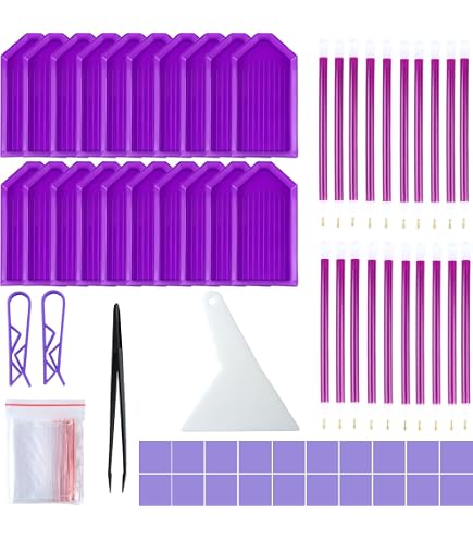 QYING 39PCS Diamond Art Painting Tools Kit – Purple Trays, Pens, Glue Clay, For DIY Diamond Painting Accessories