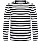 Haysandy Men's Striped Shirts Long Sleeve Black and White Striped T-shirts Wide Stripes Long Sleeve Crewneck Casual