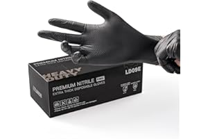 LANON 8 Mil Heavy Duty Black Nitrile Gloves, Food Safe, Powder Free, Mechanic, Fully-Diamond Textured Grip Industrial Disposa