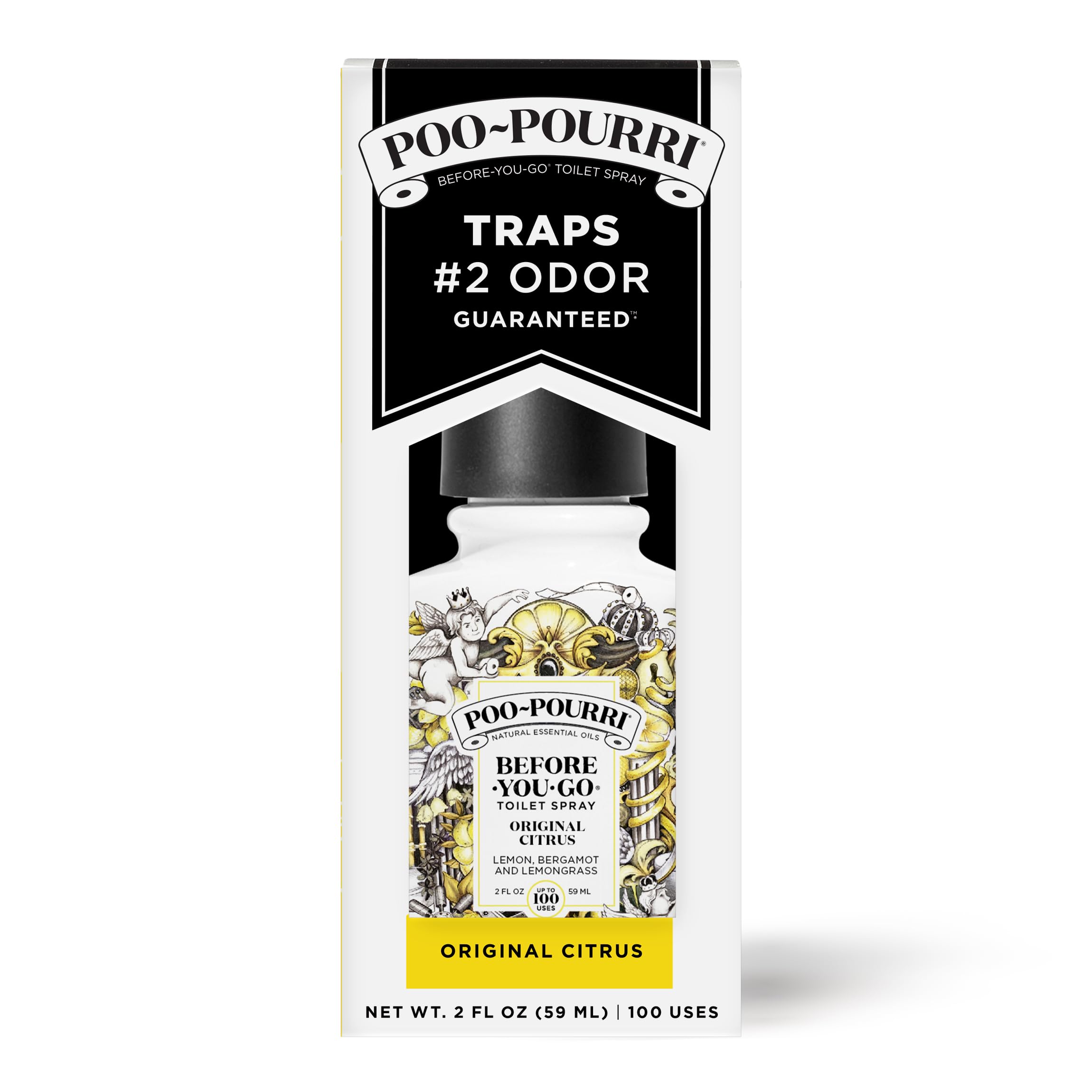 Poo-Pourri Before-You-Go Toilet Spray, Original Citrus, 2 Fl Oz, 2 Pack, Up to 100 Uses, Bathroom Odor Deodorizer with Essential Oils, Travel Essentials, TSA Approved Size, Lemon Bergamot