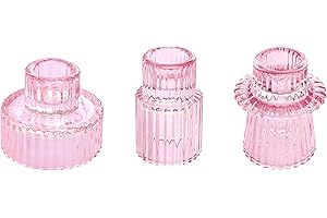 Vixdonos Pink Candlestick Holders Set of 3 Glass Candle Holders for Taper Candles,Pillar Candles and Tealight Candles