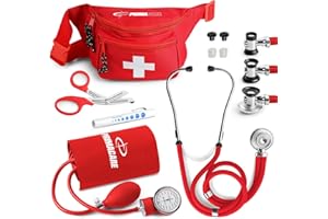 Primacare KB-9181 Professional Series Blood Pressure kit with Sprague Rappaport Stethoscope, Fanny Pack Aneroid Combo for Medical Emergencies and First Aid Purposes, Red, 8x2x6 inches