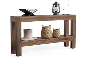 LITTLE TREE 63-Inch Narrow Long Console Table for Living Room, Farmhouse Wood Entryway Table for Hallway, Sofa, Entry, Entrance, Foyer, Behind Couch with 2-Tier Shelves, Brown