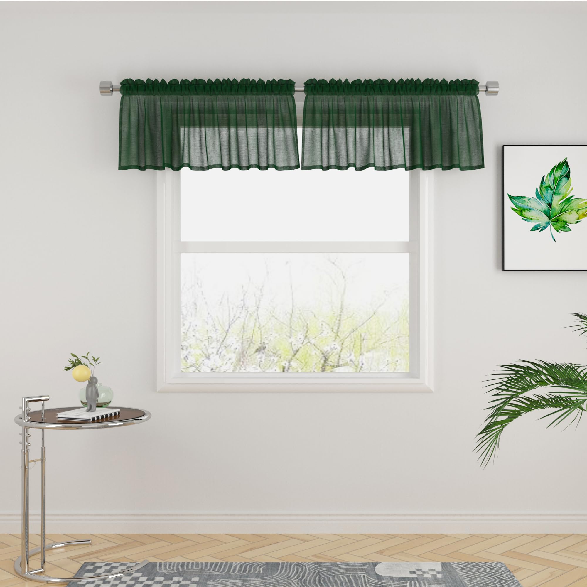Photo 1 of UPOPO Green Sheer Tier Curtains - 16 Inch Long Voile Linen Textured Cafe Curtains for Kitchen, Bathroom, Basement - 2 Panels Rod Pocket