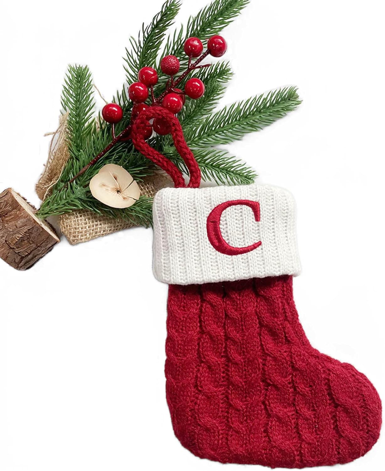 Stockings & Holders - QINMAO Mini Stockings with Initials,Christmas Stocking with 26 Letter,Mini Christmas Stockings Knit Embroidered Initial Letter Xmas Stockings (C)