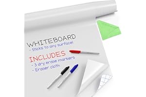 Kassa Large Whiteboard Wall Sticker Roll - 17.3" x 96” (8 Feet) - 3 Dry Erase Board Markers Included - Adhesive White Board W