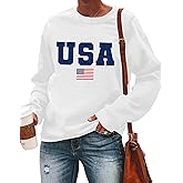 LAZYCHILD USA Sweatshirt Women American Flag Shirt Patriotic TShirt Stars Stripes Pullover 4th of July Tee Tops