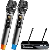 Bietrun Wireless Microphone with Echo/Treble/Bass, UHF 160ft Range, Dual UHF Cordless Dynamic Mic Handheld Microphone System for Home Karaoke, Meeting, Party, Wedding(Receiver with Bluetooth)