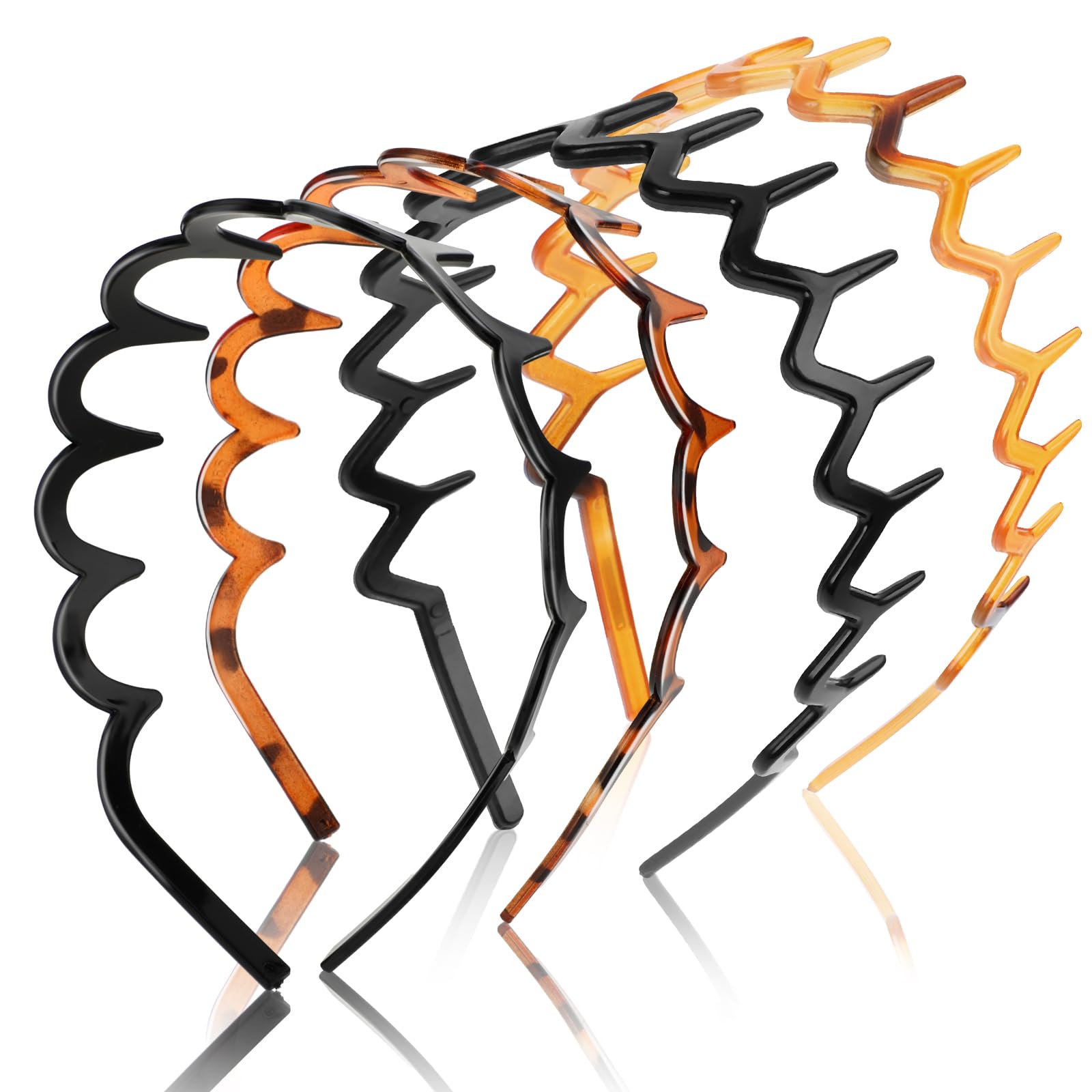 Zig Zag Headbands, 4-Piece Shark Tooth Hair Comb Set, Wavy Plastic Hair Bands, Hoop Accessory for Women & Girls