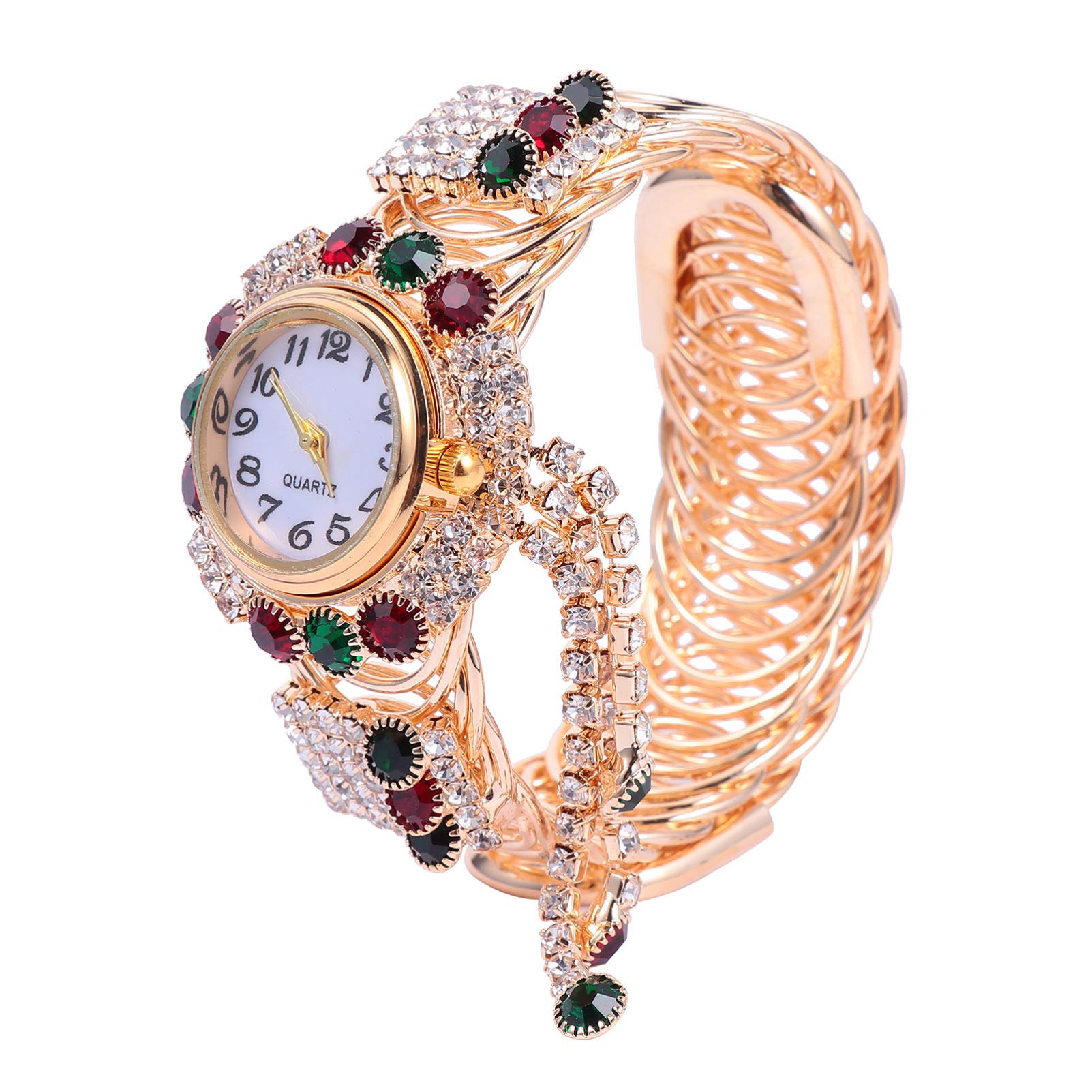 Hemobllo Bracelet Watch for Women Gold Alloy Bangle with Quartz Movement Shiny Crystal Rhinestones Stylish Fashion Watch for Daily and Special Occasions
