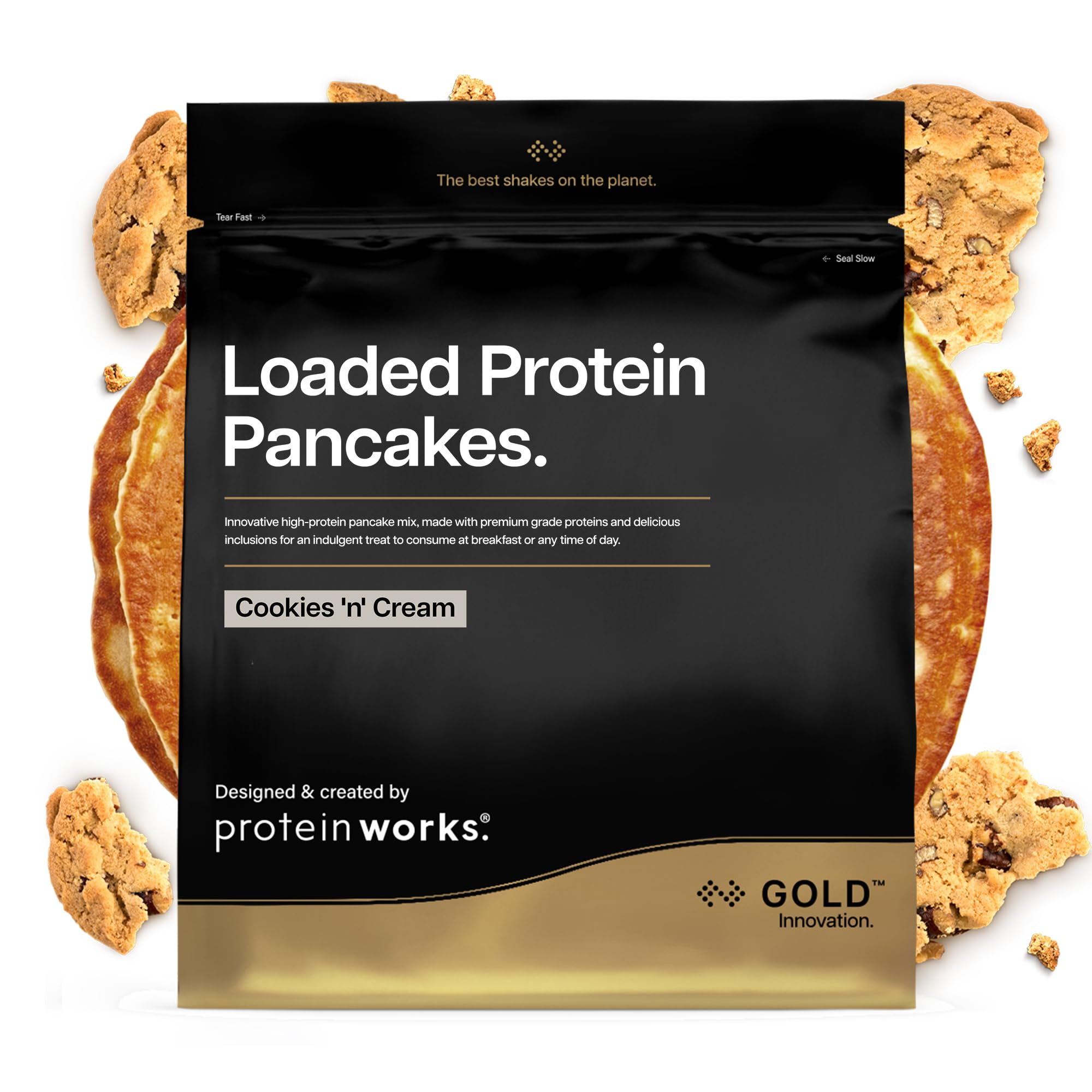 Protein Works | Loaded Protein Pancakes - GOLD Innovation, Premium Protein Pancake Mix, High Protein Breakfast, Low Sugar, Low Fat, Cookies 'n' Cream, 16 Servings, 1kg