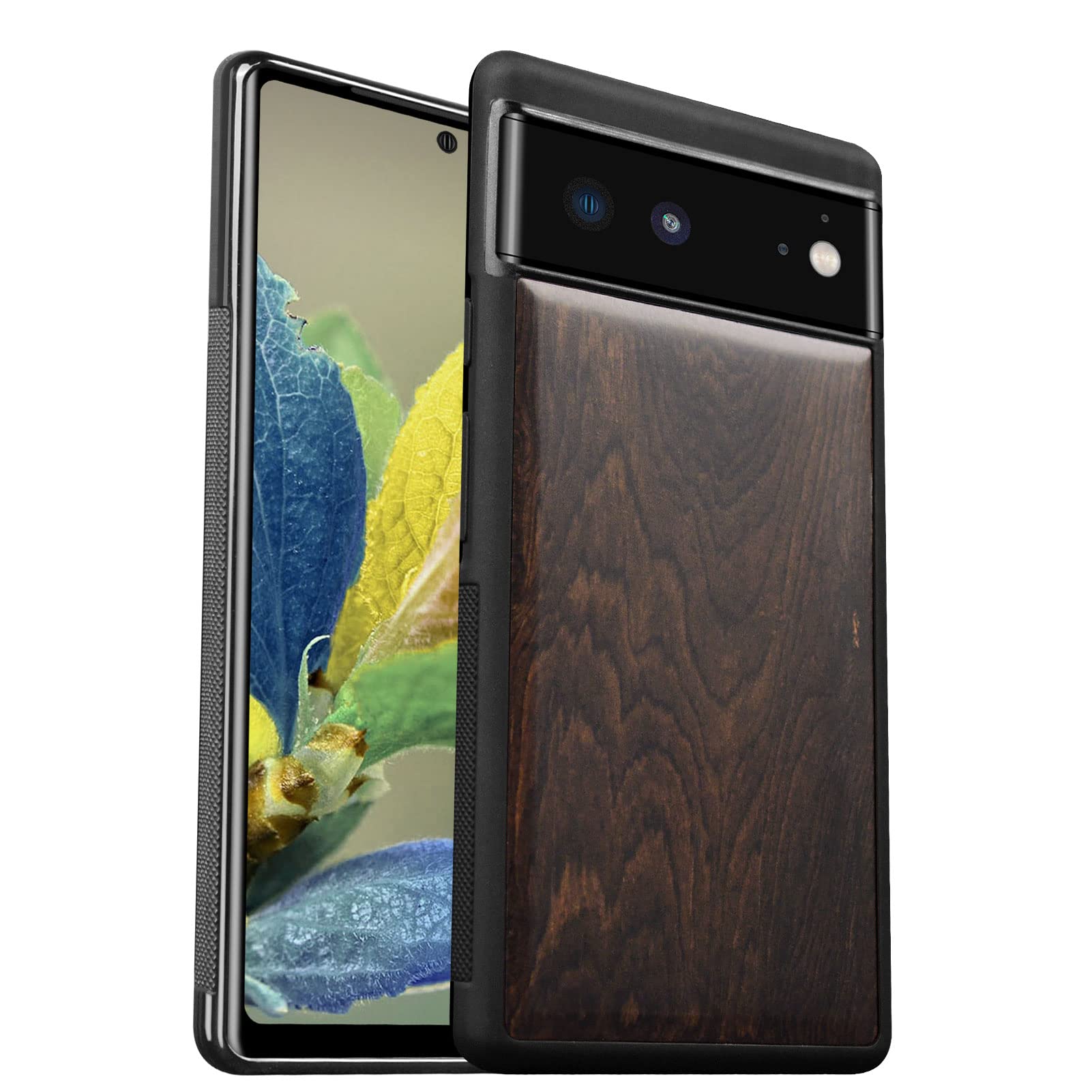 Carveit Natural Truly Wood Case for Google Pixel 6 Minimalist Art Cover [Anti Fingerprint Anti Slip Comfortable Grip] Shockproof TPU Bumper Compatible with Pixel 6 wooden Design Case (Blackwood)