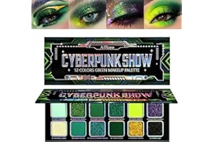 Afflano Multichrome Green Eyeshadow Palette, Color-Shifting Green Glitter Eyeshadow Pallet, Matte Chrome Eye Shadow Dark Forest green Makeup for Women Smokey Blue Brown Eyes Cosplay Party Daily Use