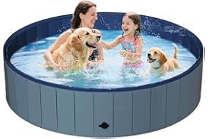 UCCY Foldable Dog Pool for Large Dogs Hard Plastic Kiddie Swimming Pool Non-Slip Portable Dog Bathtubs Collapsible Multi-Use Whelping Box Ball Pit Outdoor Pool for Backyard Duck Pond Grey XXL-72"x12"